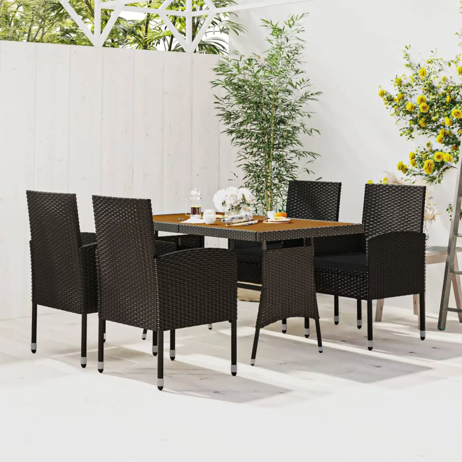walmeck 5 Piece Patio Dining Set Poly Rattan Black