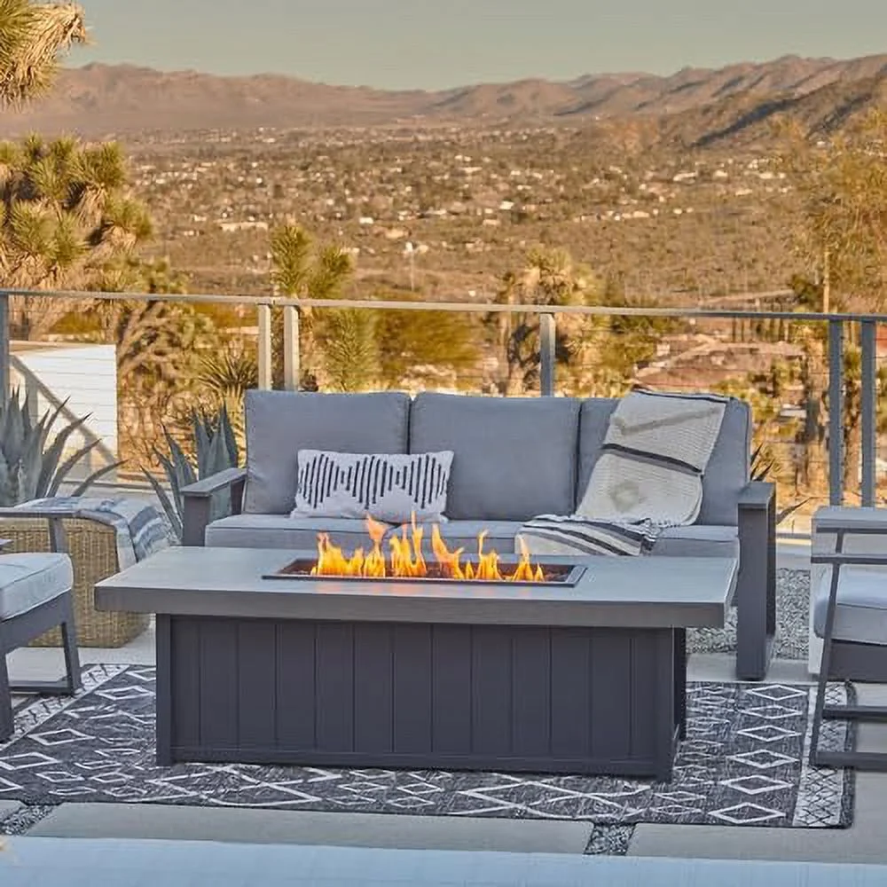 Grahamview 72 Inch Rectangular Aluminum Natural Gas Fire Pit Table in Gray By BBQGuys Signature