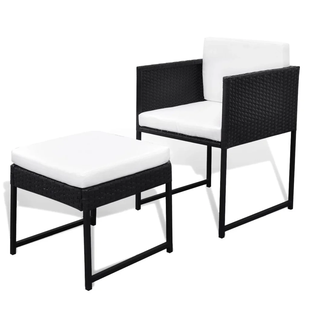 13 Piece  Dining Set with Cushions Poly Rattan Black