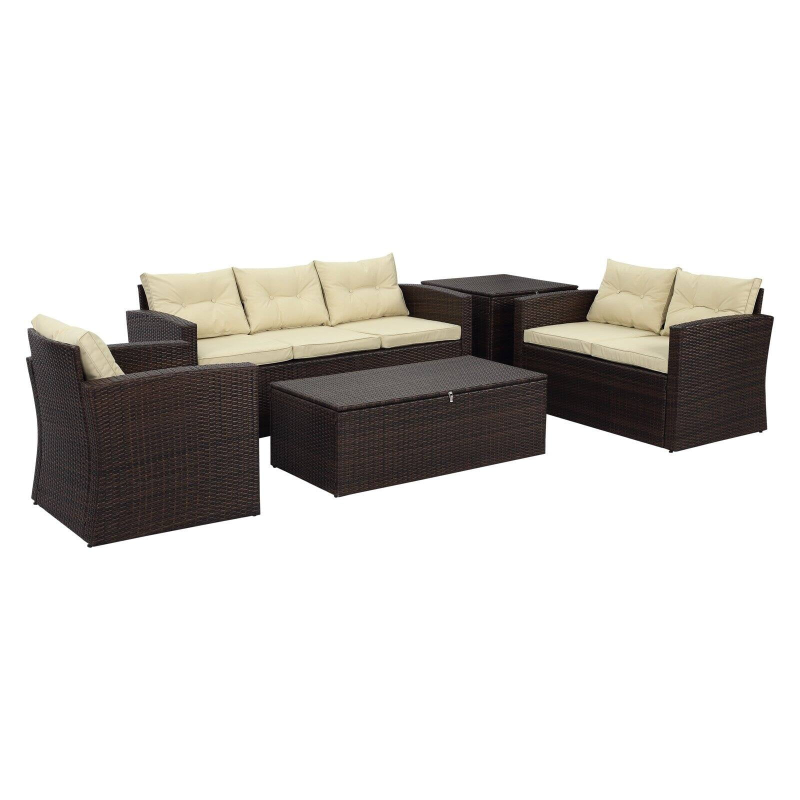 Incadozo Rio Wicker All-Weather 5 Piece Patio Conversation Set with Storage