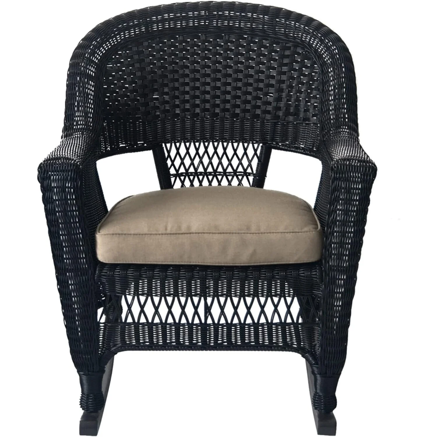 Jeco Wicker Rocker Chair in Black with Tan Cushion (Set of 2)