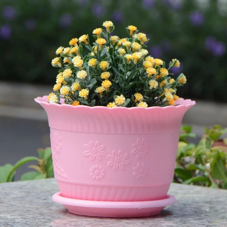 PP Durable Plant Flower Pot Pretty Solid Color Printing Thickened Green Radish Fleshy Flower Pots with a Tray Home Garden Tool