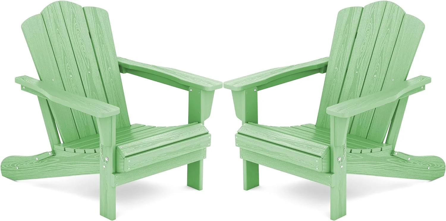 KINGYES Folding Adirondack Chair Set of 2, HDPE All-Weather Folding Adirondack Chair, Light Green