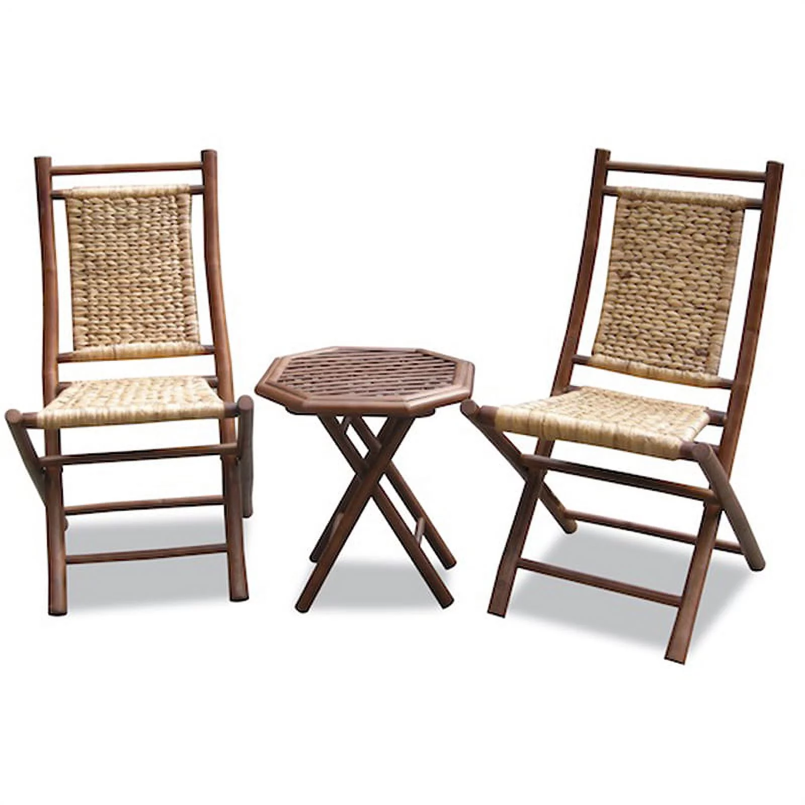 36' Brown Bamboo Sea Grass Weave 2 Chairs and a Table Bistro Set