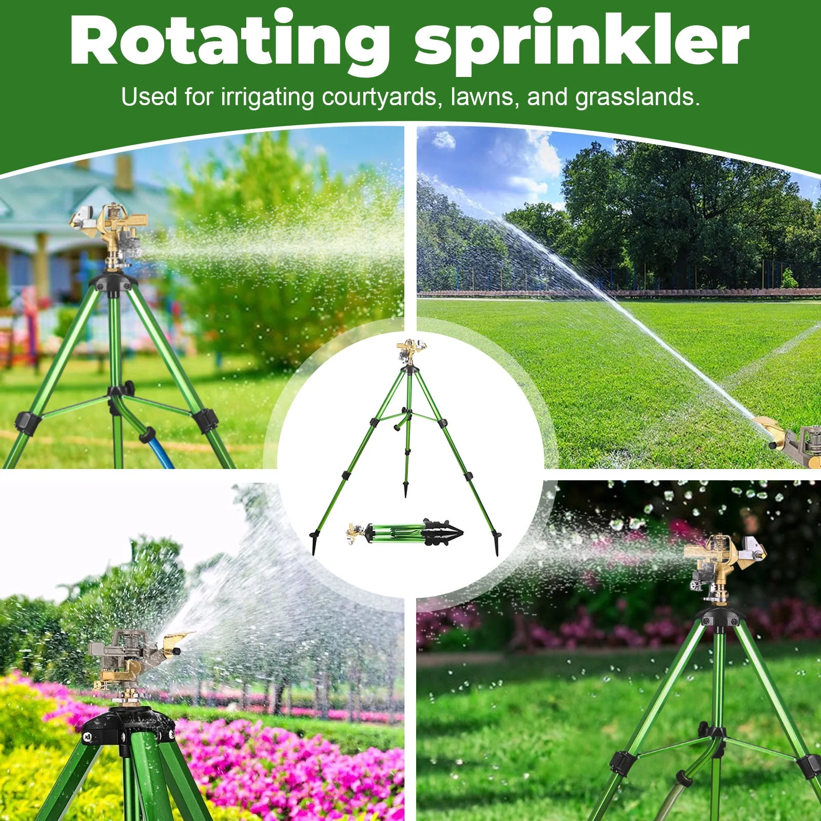 Tinyansi Impact Sprinkler, Heavy Duty Brass In-Ground Impact Sprinkler, Tripod Base, 360 Degree, 0-36 Feet Large Area Coverage, Adjustable Height 21-37 Inches, Suitable For Lawns, Patios