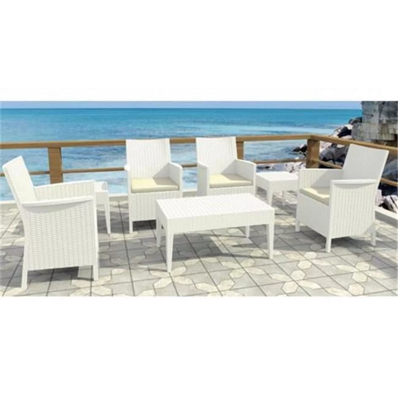 Compamia California 7 Piece Resin Patio Conversation Set in White