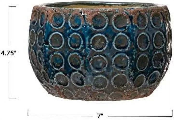 Embossed Terra-Cotta Circle Pattern, Distressed Blue Finish (Holds 5