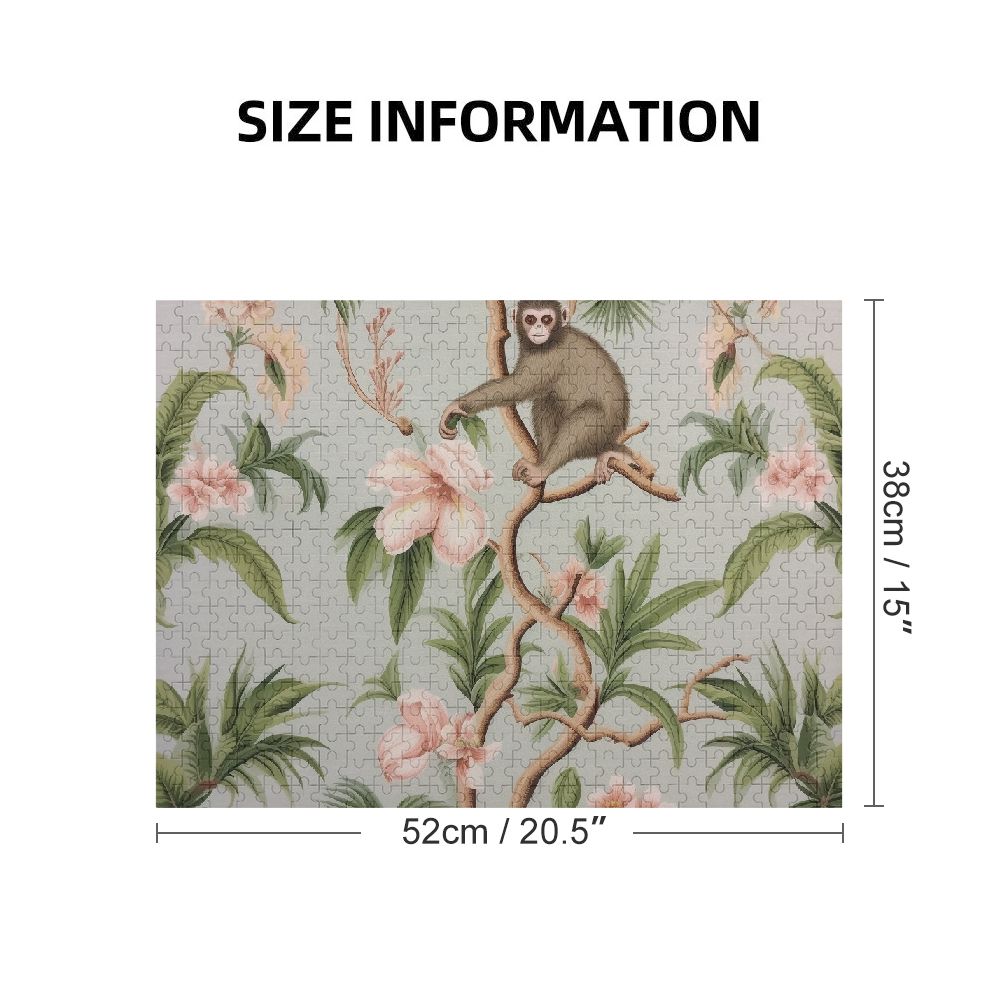 CANFLASHION Monkey, Monkey Tree, Pink Flowers Wooden Jigsaw Puzzle for Adults 500 PCS