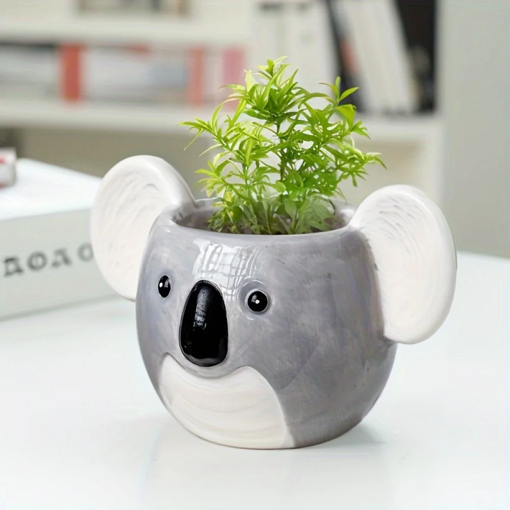 NSXXKJ Modern Koala Ceramic Planter - Indoor Succulent Pot with Drainage Hole, Perfect for Home & Garden Decor