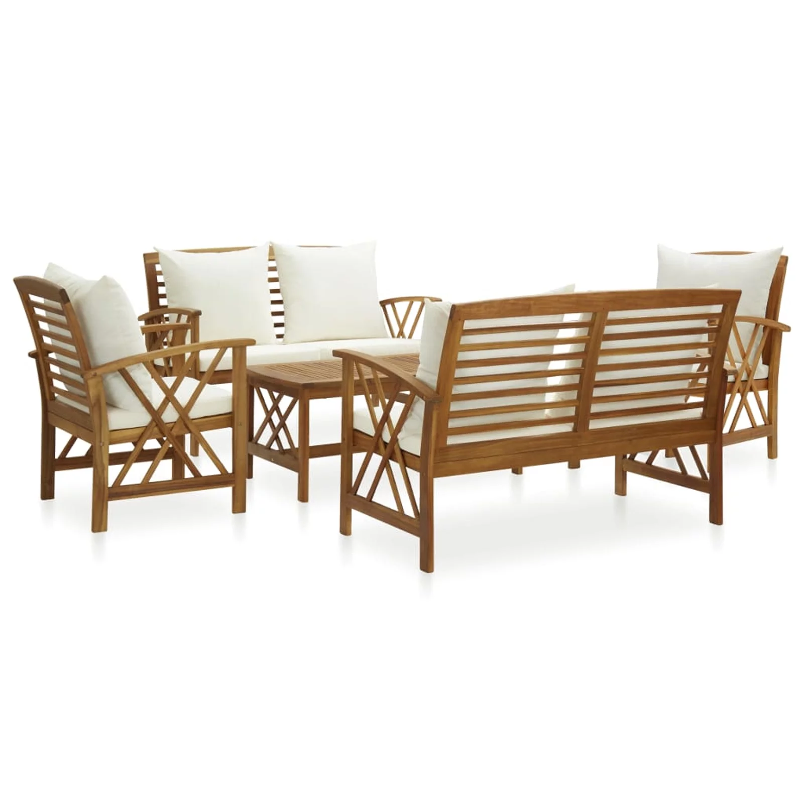 5 Piece Patio Set with Cushions Solid Acacia Wood