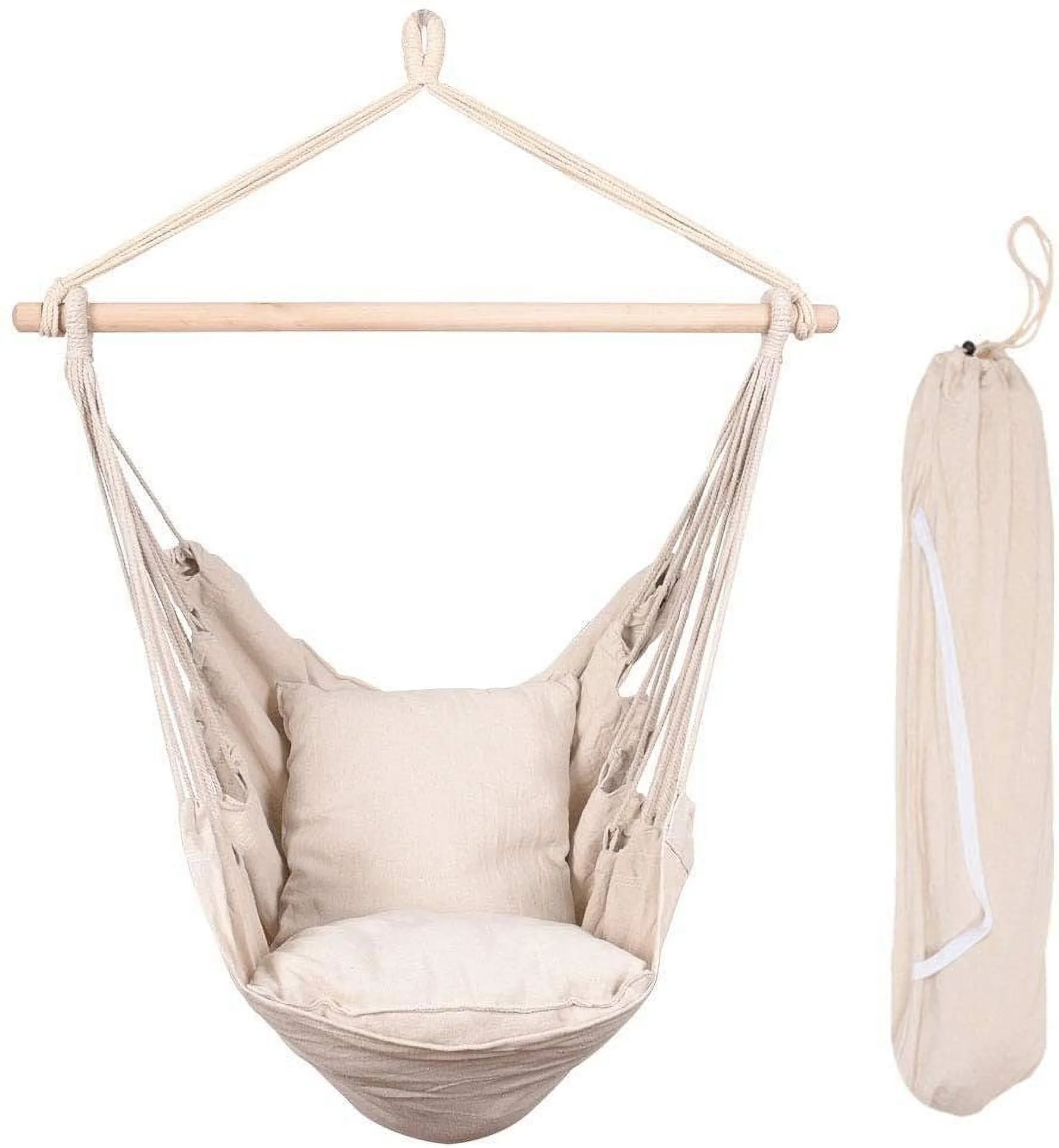 YPDCHB Hammocks Hanging Rope Hammock Chair  Seat with Two Seat Cushions and Carrying Bag  Natural