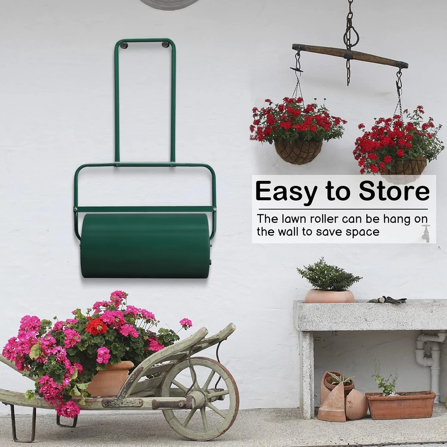 VINGLI Lawn Roller Water Filled Pull Behind 20inch Garden Drum Roller Push/Tow Behind, Water/Sand Filled Roller for Garden, Lawn, Backyard (24 inch, Green)