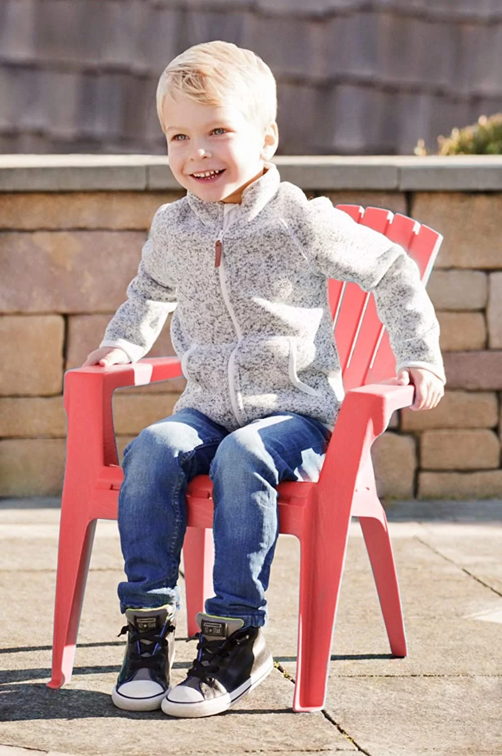 Kids Red Plastic Adirondack Chair, Perfect Patio Chair, Red