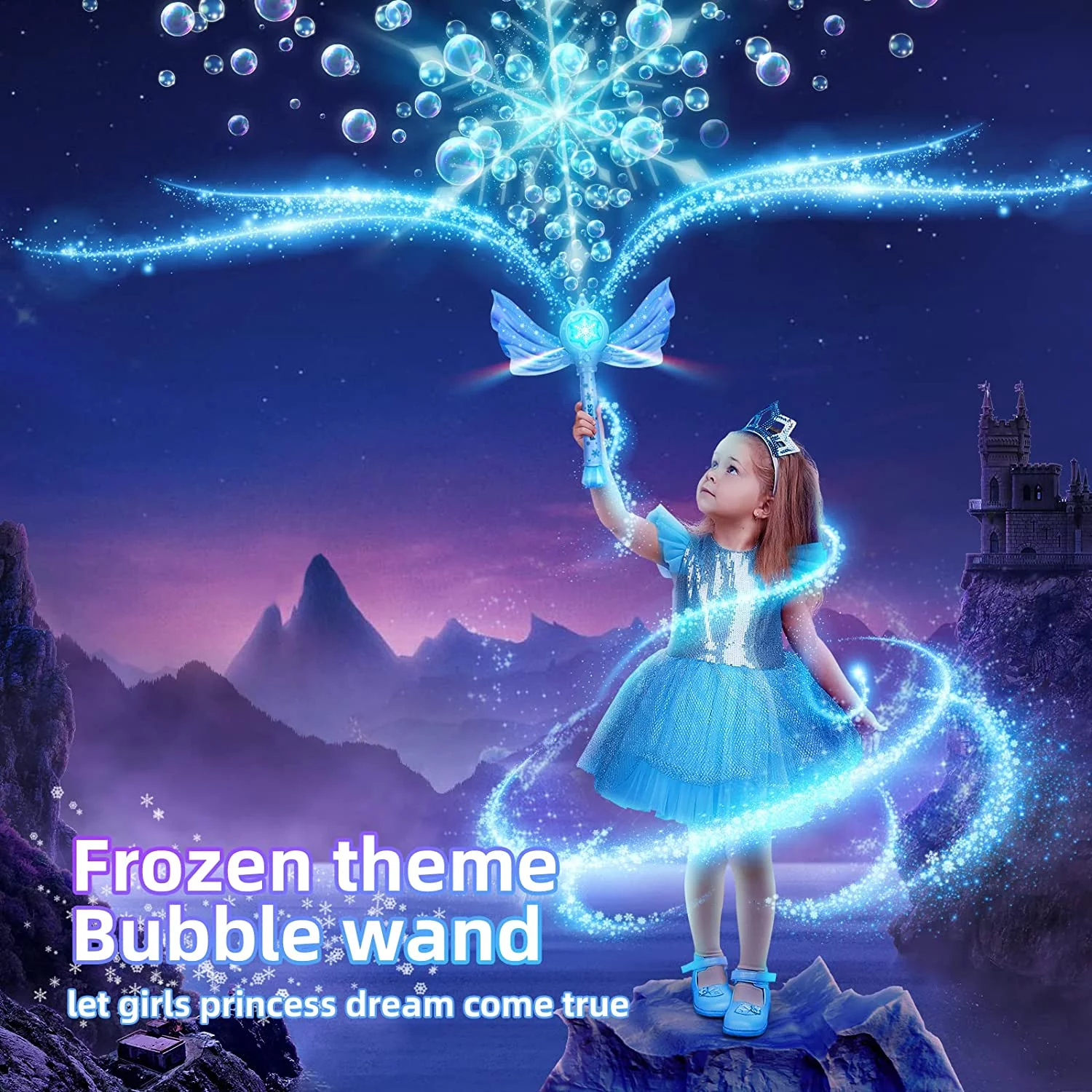 Bubble Machine for Kids, Automatic Electric Frozen Toys for Girls Princess Bubble Wand Maker Blower, Musical&Light Up Bubble Toys for Toddlers Outdoor, 3 4 5 6 7 8 Year Old Gifts