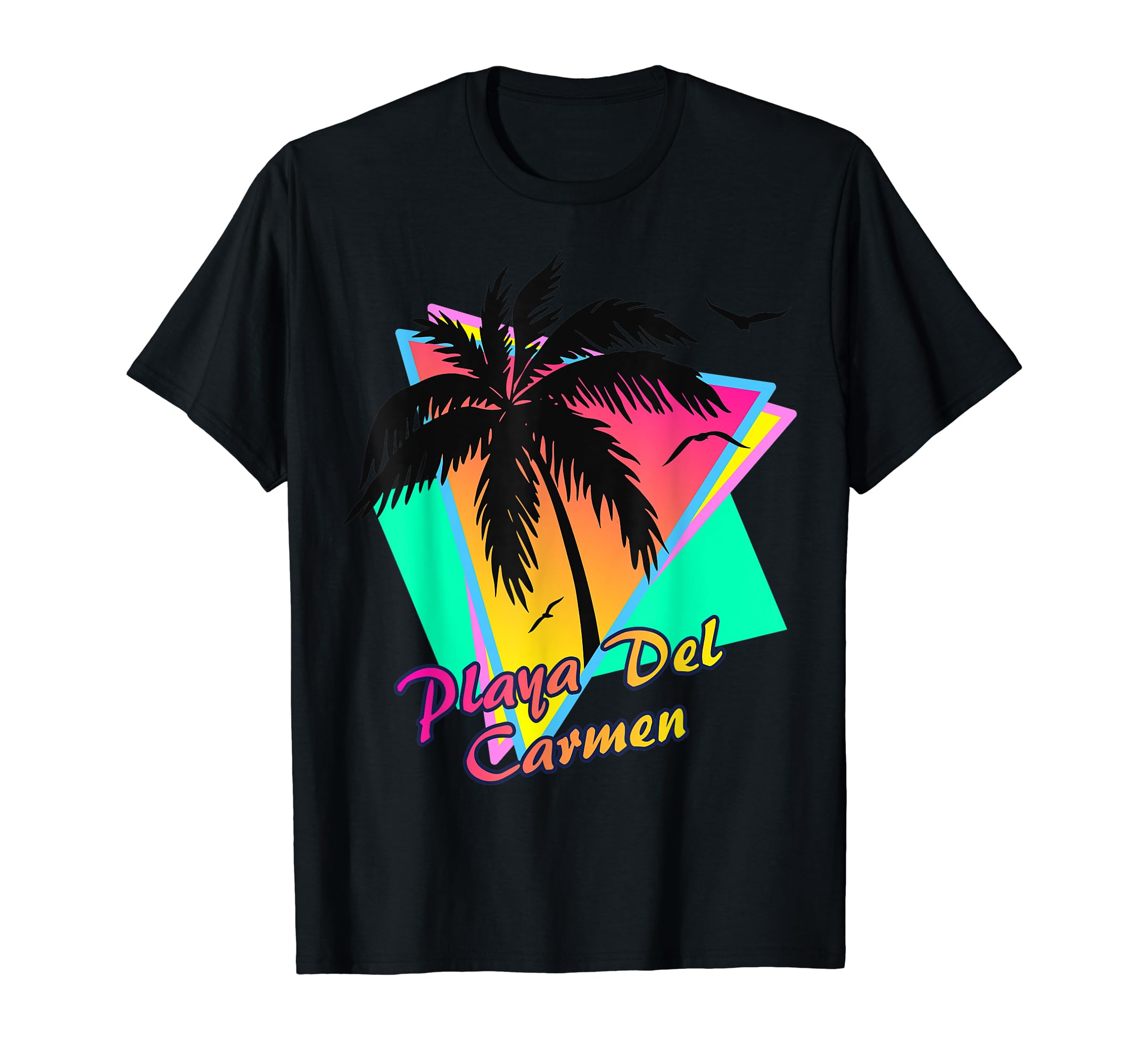 Playa Del Carmen 80s Tropical Summer And Beach Palm Sunset T-Shirt