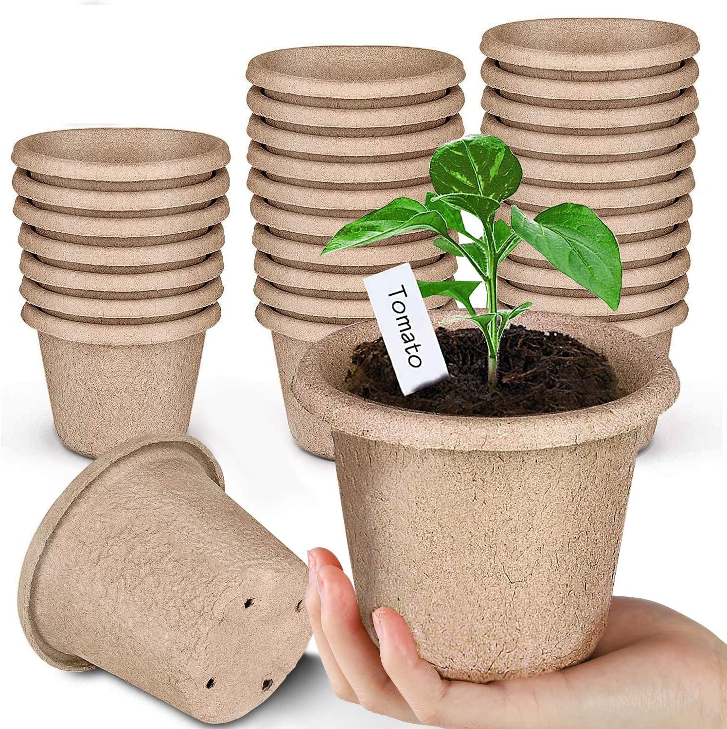 Nvzi-a 30 Pcs Peat Pots for Seedlings, 3.95 inch Biodegradable Seed Nursery Pot with Drainage Holes