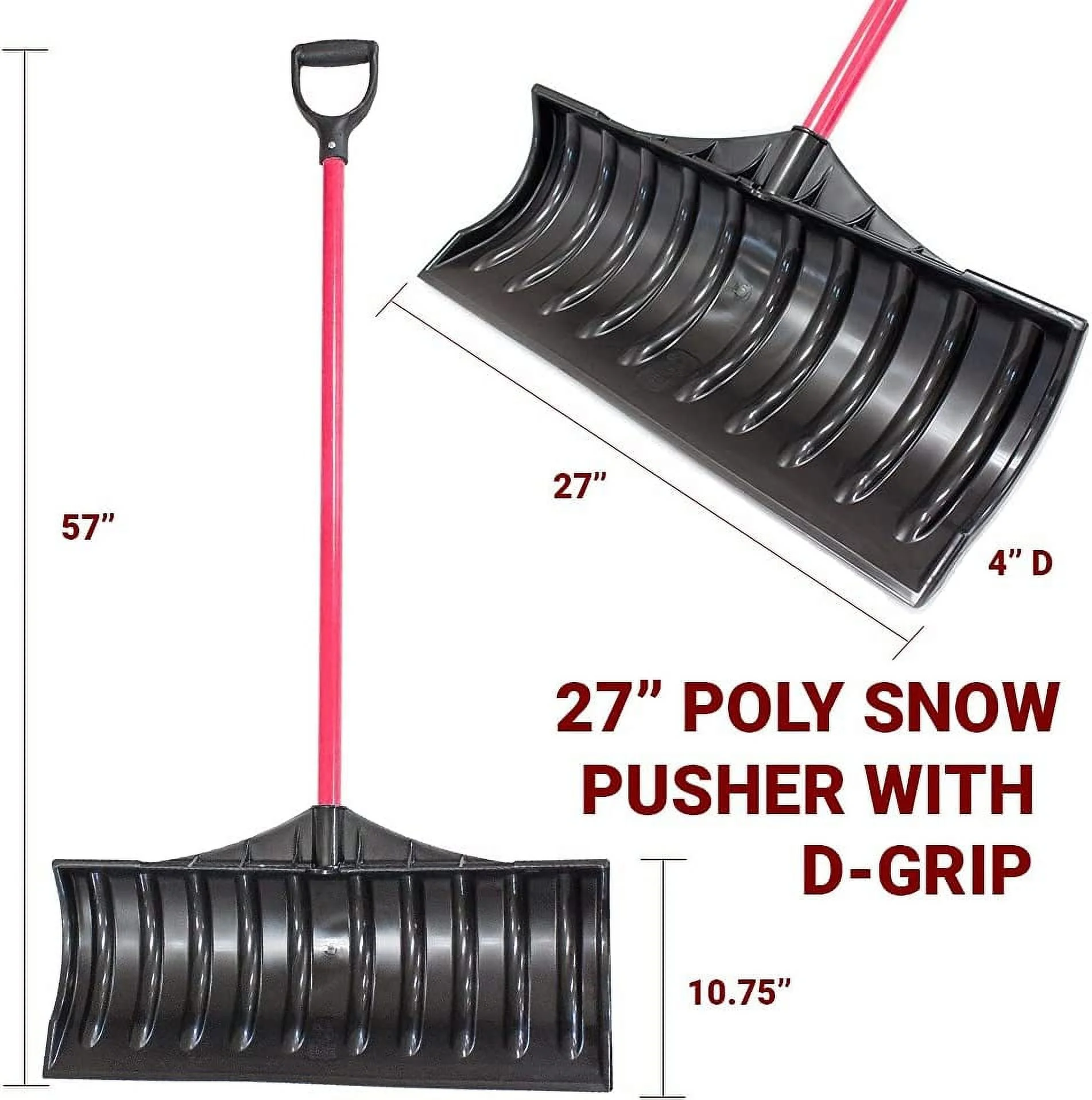 27″ Poly Snow Pusher with Fiberglass Handle and Poly D-Grip