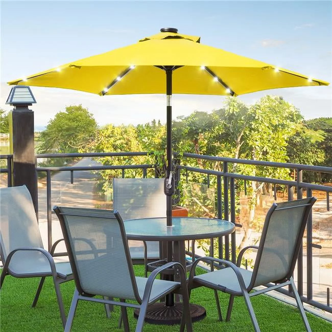 SANLUCE  7.5 ft. Market Solar Lighted LED Crank and Tilt Patio Umbrella, Table Umbrellas, UV-Resistant Canopy in Yellow