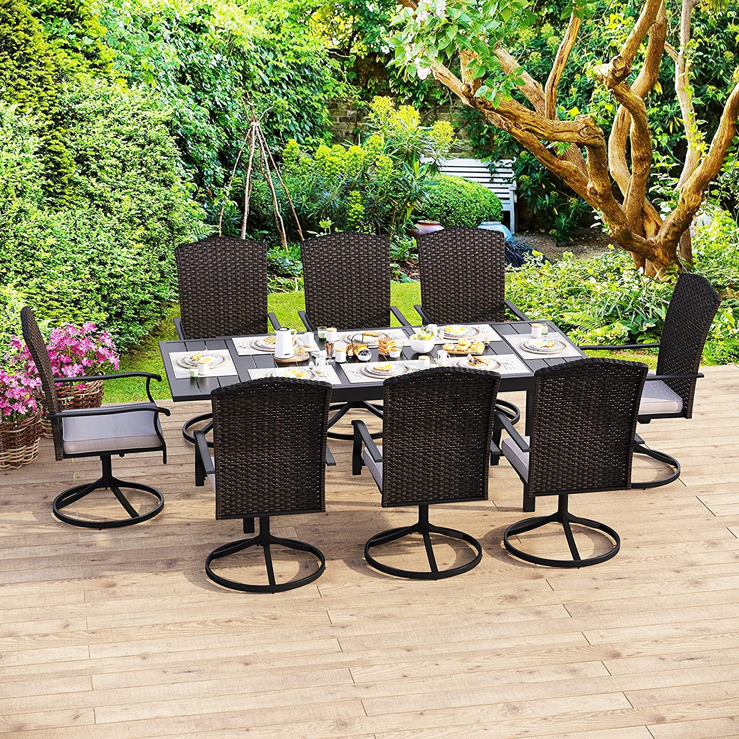VALLEY Patio Dining Set 5 PCS Outdoor Dining Sets Wicker Patio Chairs with Cushion 37\u201Dx37\u201Dx28\u201DSquare Table with 1.57" Umbrella Hole for Outdoor Kitchen Lawn Garden.