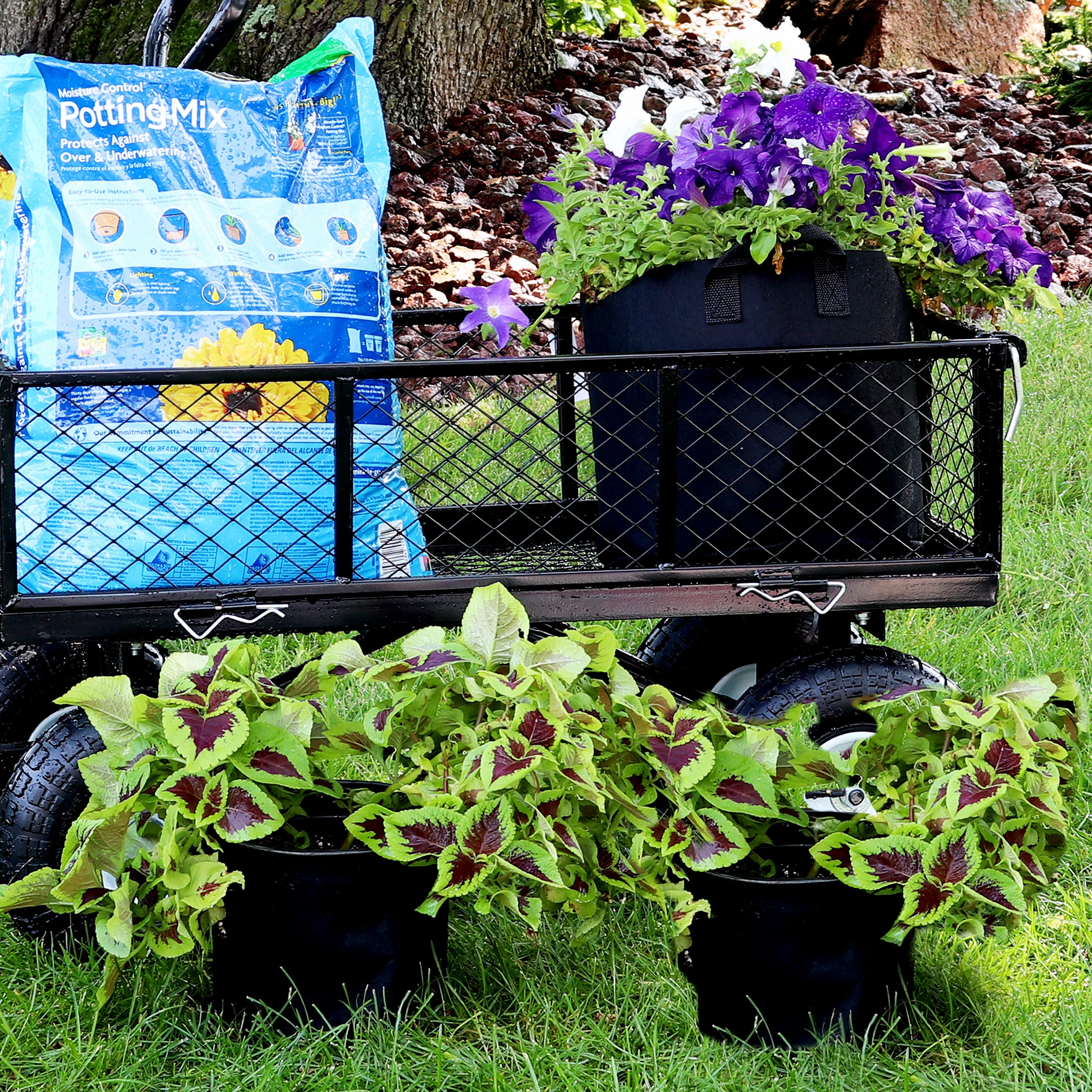 Sunnydaze Black Garden Grow Bags for Vegetables with Carrying Handles - 2-Gallon - 5-Pack