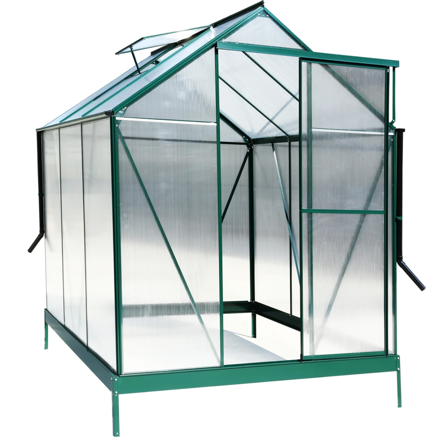 Heavy Duty Green Polycarbonate Walk-in Greenhouse Kit for Backyard Garden with Rain Gutter  Vent  and Door - 6.3‘*6.2‘*7‘ Aluminum Outdoor Green House in Green Color