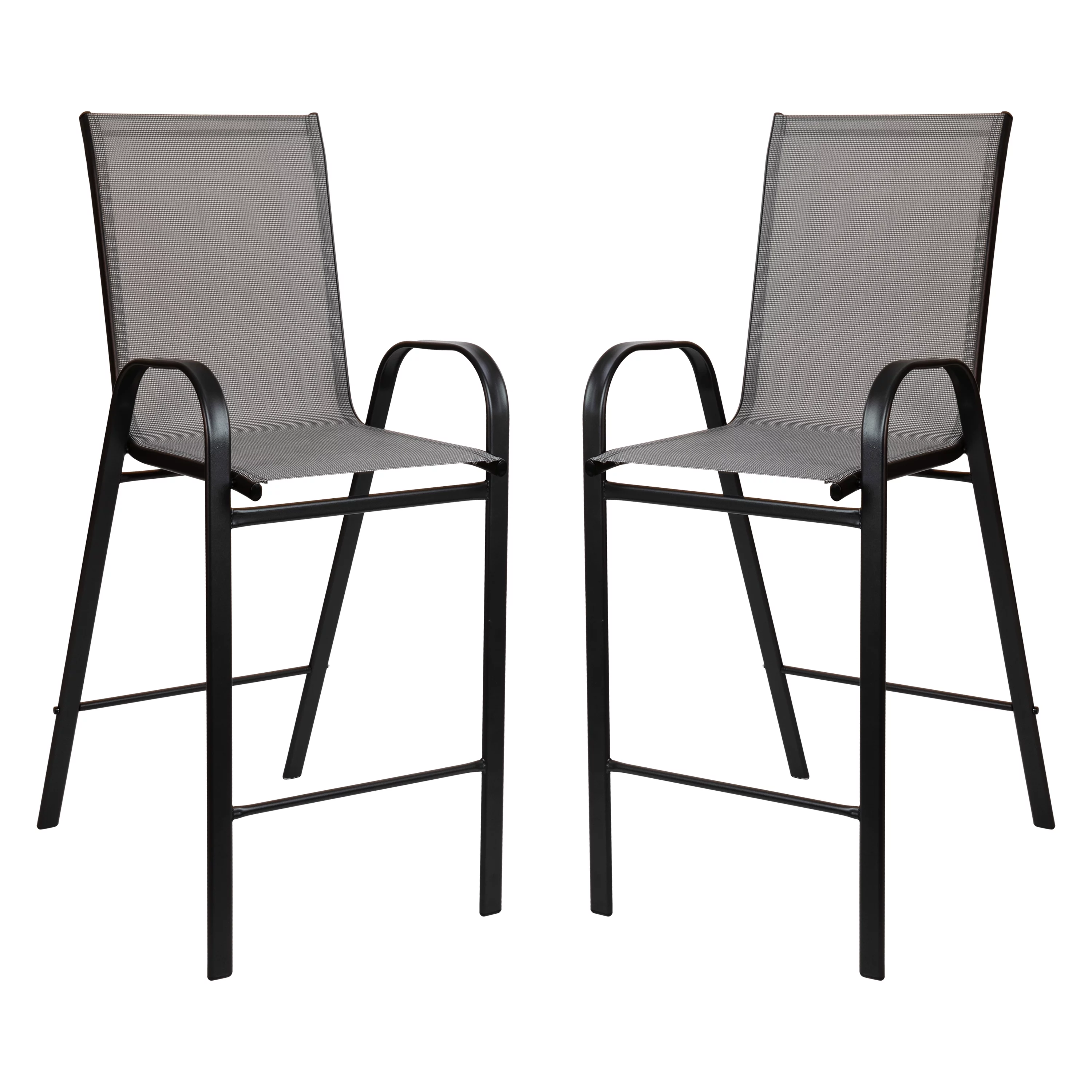 Merrick Lane Set of 2 Metal Bar Height Patio Chairs with Gray Flex Comfort Material