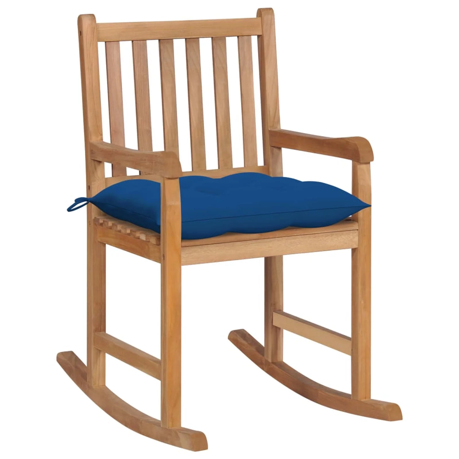 walmeck Rocking Chair with Blue Cushion Solid Teak Wood