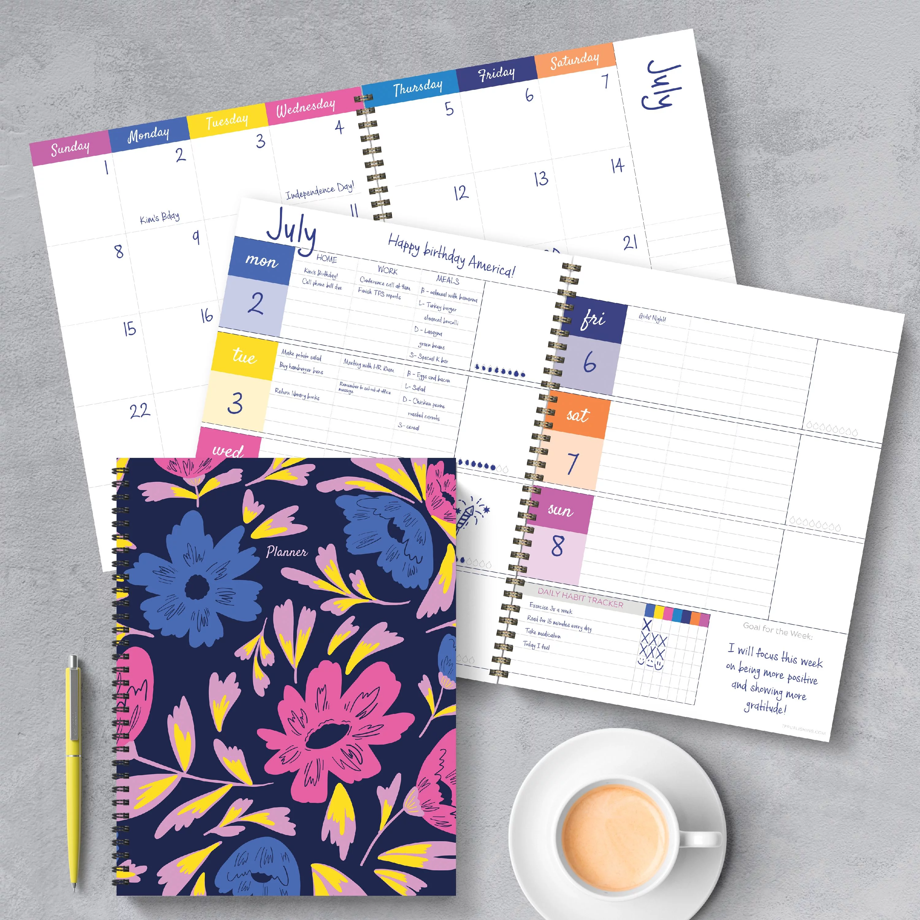 Bright Floral Blooms Undated Weekly Monthly Spiral Planner Multi 8.5