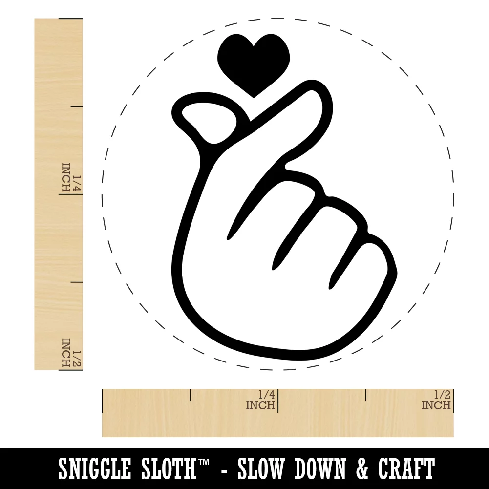 Heart Fingers Gesture of Love Self-Inking Rubber Stamp Ink Stamper - Black Ink - Mini 1/2 Inch