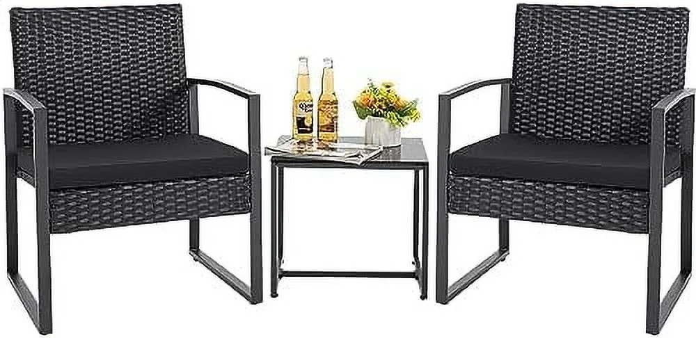 CHNJHUM Patio  Sets 3 Pieces Outdoor Conversation Set with Coffee Table Patio Wicker Rattan Chairs Set Bistro Sets for Garden  Yard  Lawn  and Balcony (Gray)