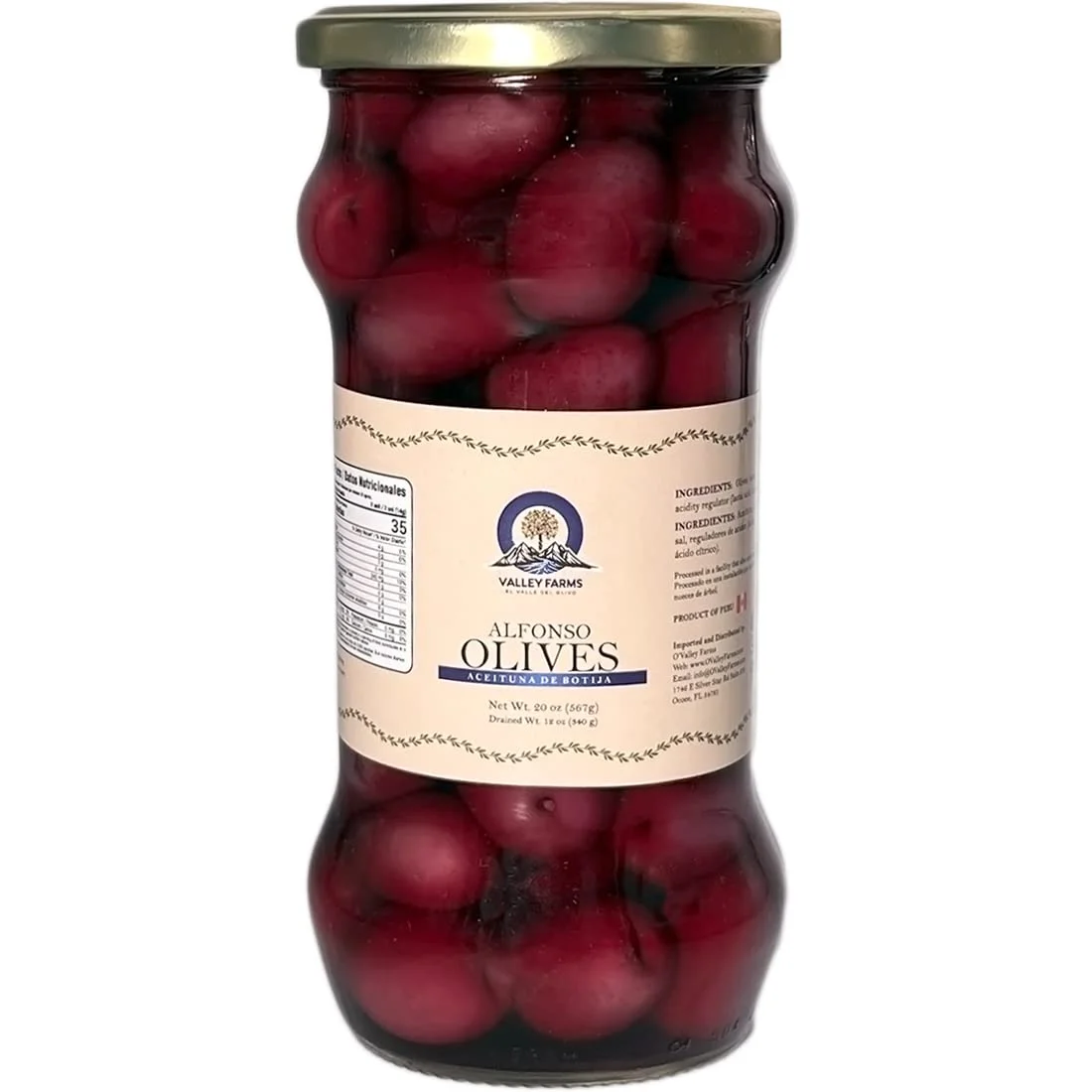 O'Valley Farms - Alfonso Black Olives Whole, Botija Olives (Pack of 2), 20 Oz x 2