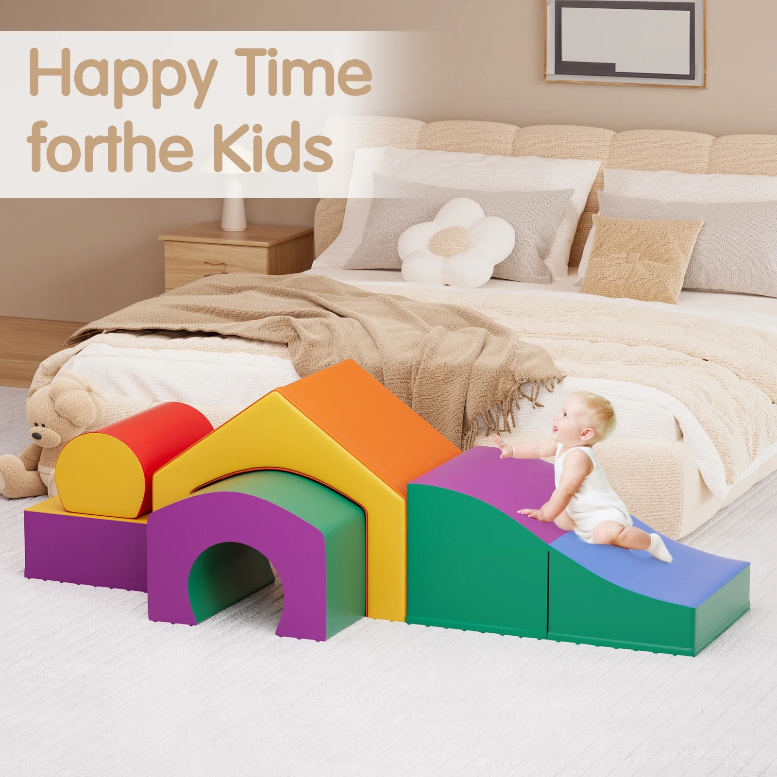 FVBADE Indoor Crawl and Climb Foam Play Set, 5-Piece Colourful Foam Climbing Blocks for Toddlers 1-3, Climb and Crawl Activity Playset, Soft Play Equipment Crawling and Sliding