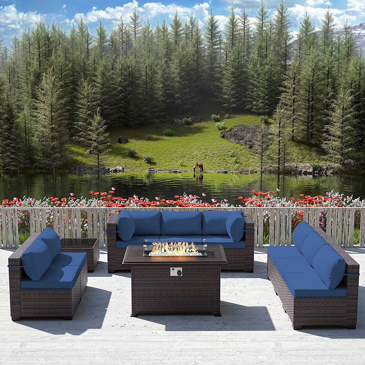 Outdoor Patio Furniture Set  14 Pieces Outdoor Furniture All Weather Patio Sectional Sofa PE Wicker Modular Conversation Sets with Coffee Table 12 Chairs & Seat Clips(Sand)