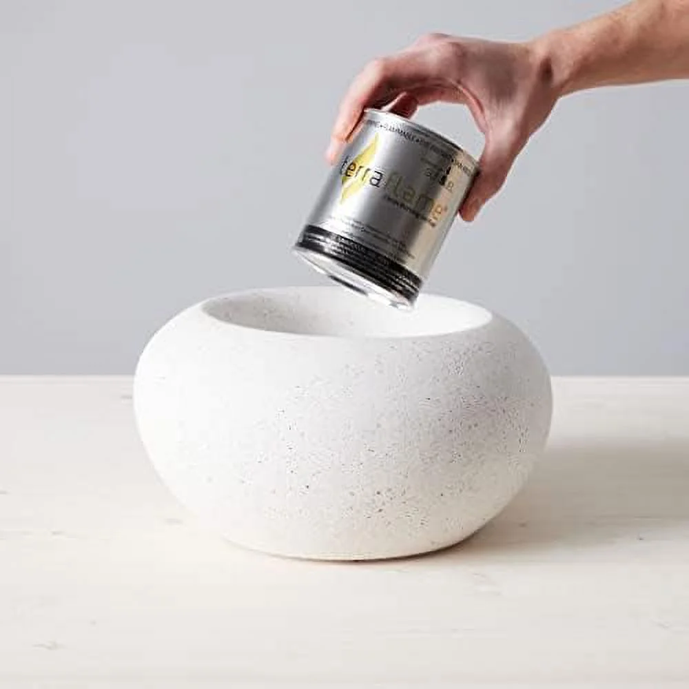 Stone Fire Bowl Table Top | Portable Concrete Fire Pit For Indoor And Outdoor | 1 Gel Fuel Can | Clean Burning And Smoke-Free | Protective Cork Base | Stonecast White Finish