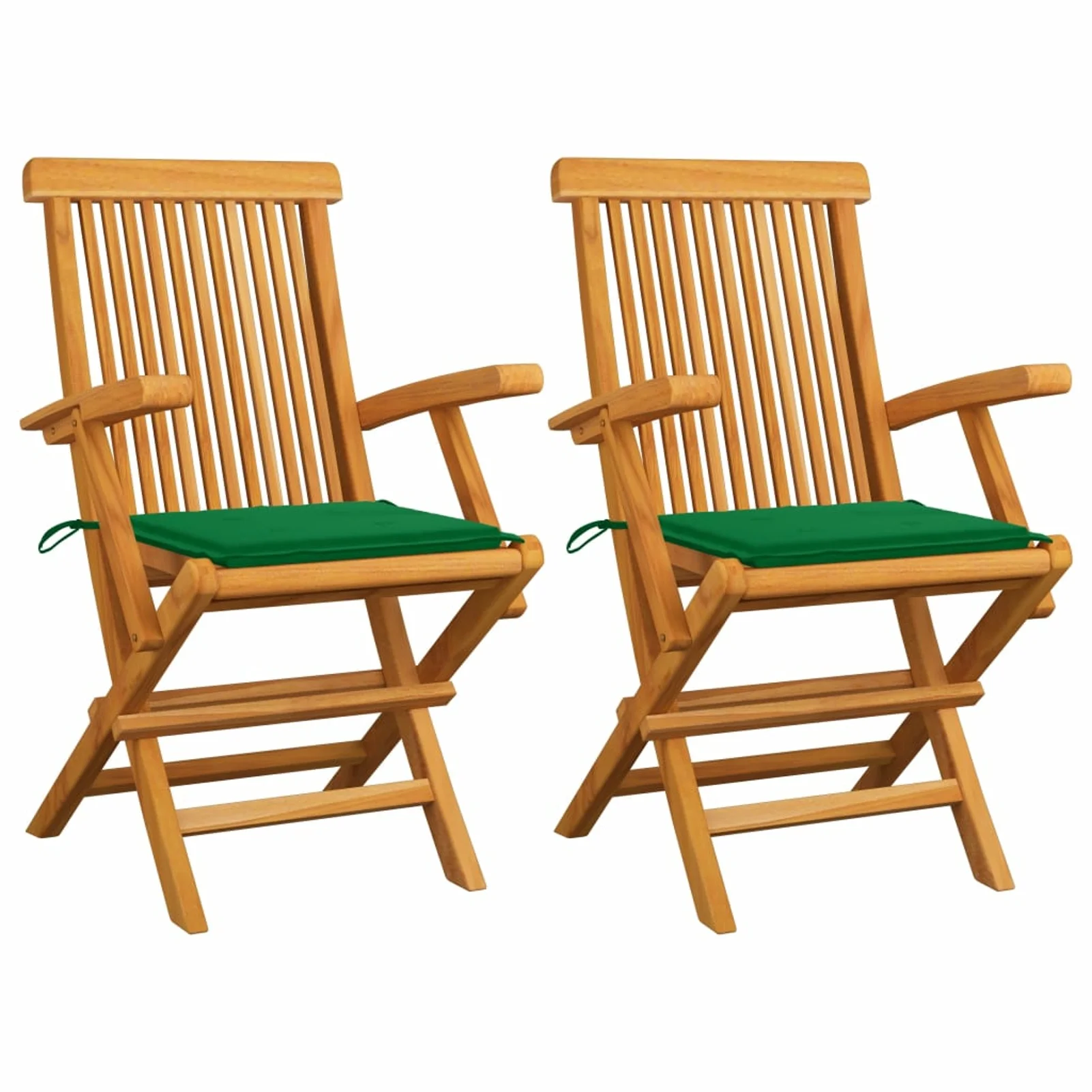 Andoer Garden Chairs with Green Cushions 2 pcs Solid Teak Wood