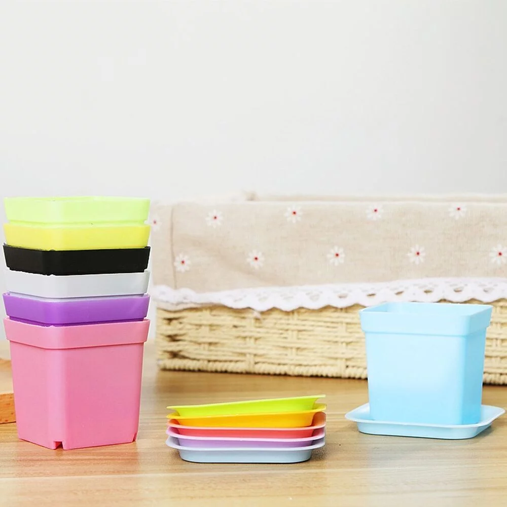 Colorful 20X Mini Plastic Flower Pots Succulent Plants Small Square Pot Garden