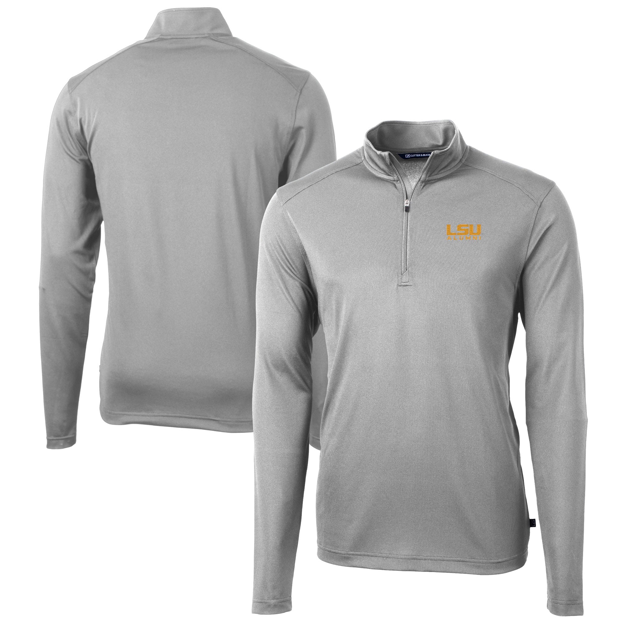 Men's Cutter & Buck  Gray LSU Tigers Alumni Logo Virtue Eco Pique Recycled Quarter-Zip Pullover Top