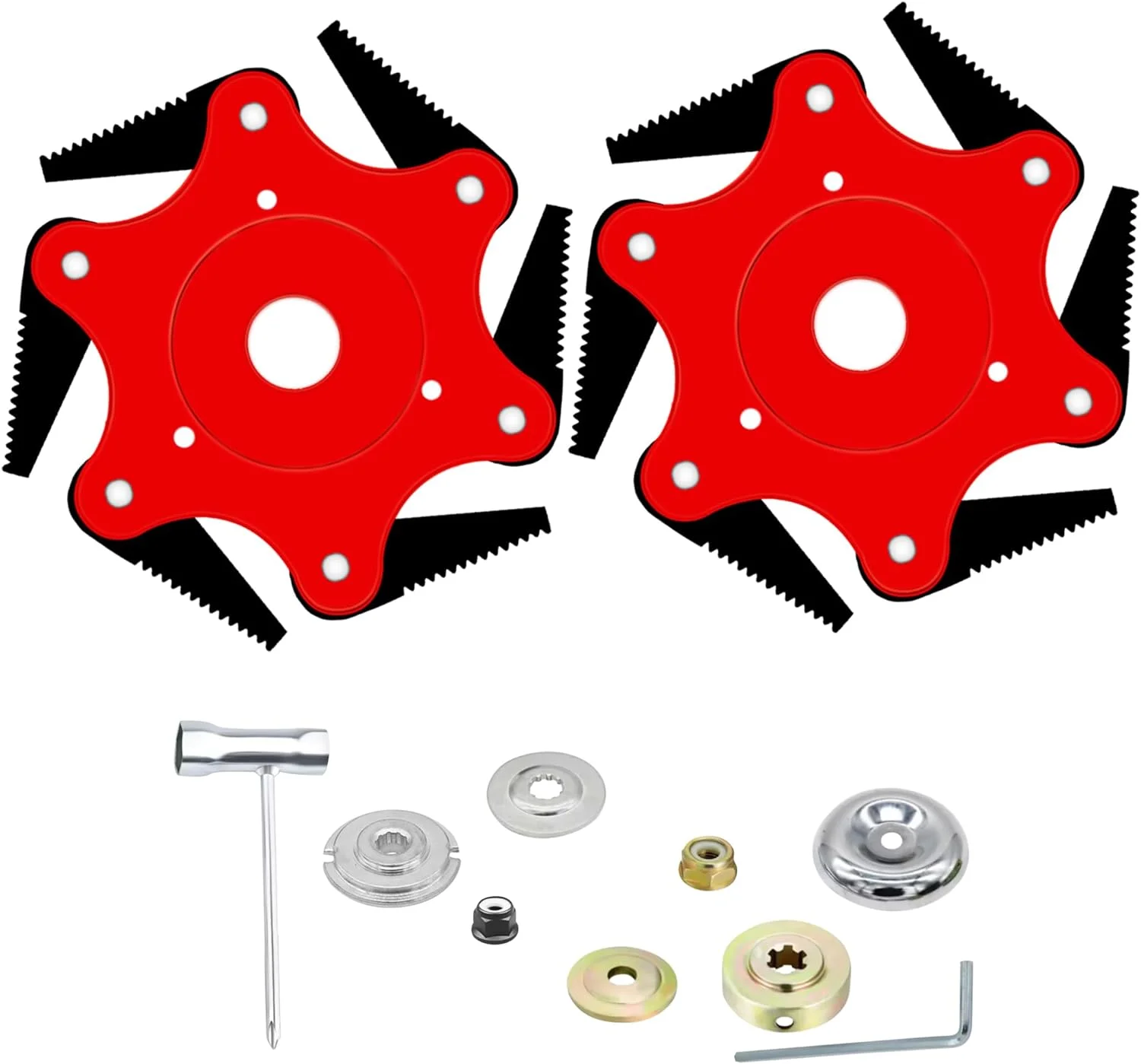 IRmm 2PCS Steel Trimmer Head, 6 Steel Razors Trimmer Head with Sawtooth, Upgraded Universal Weed Eater Blades Metal, 65Mn Steel Razor Trimmer Head with 2 Pack Universal Adapters