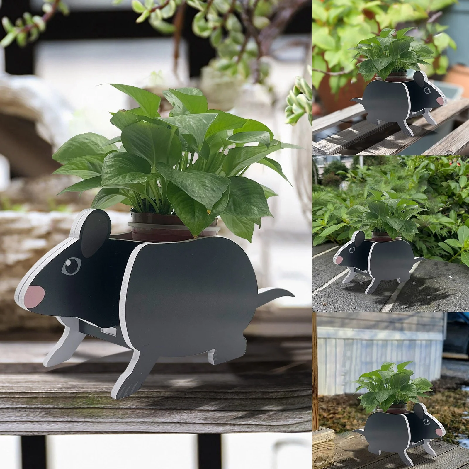 SIfdSeng Garden Flower Pot Black Cute Animal Flower Pot Flower Pot Storage Container Flower Pot Garden Pet Storage Pot Decorative Ornament Animal Shaped Flower Pot July 4th Decorations for Outside