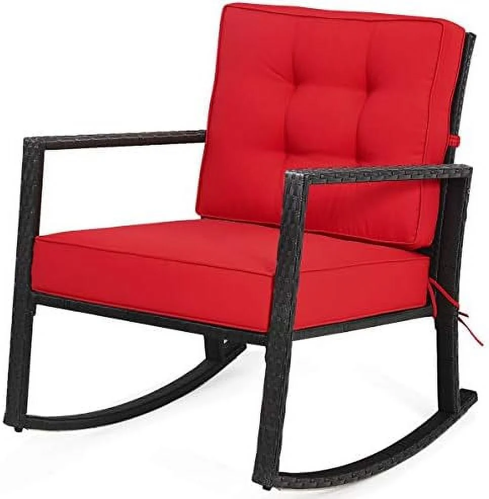 DSZBNUIO Wicker Rocking Chair  Outdoor Glider Rattan Rocker Chair with Cushion for Garden  Porch  Backyard  Poolside  Grey