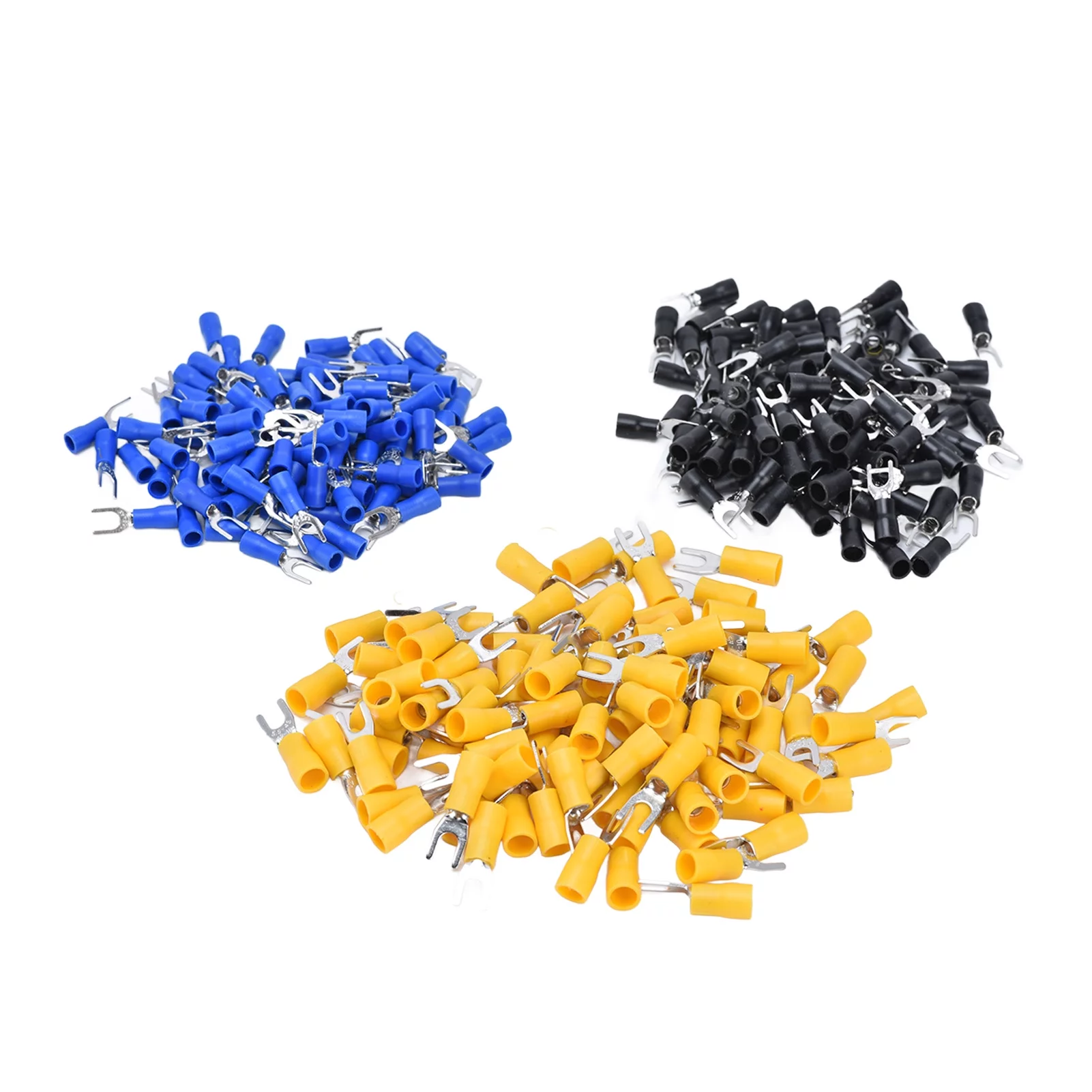 300Pcs Insulated Crimping Connectors Insulated Fork Spade Terminals Copper PVC U Type Wire Connector for DIY Electrical Transportation Lighting(SV1.25-4+SV2-4+SV5.5-4)