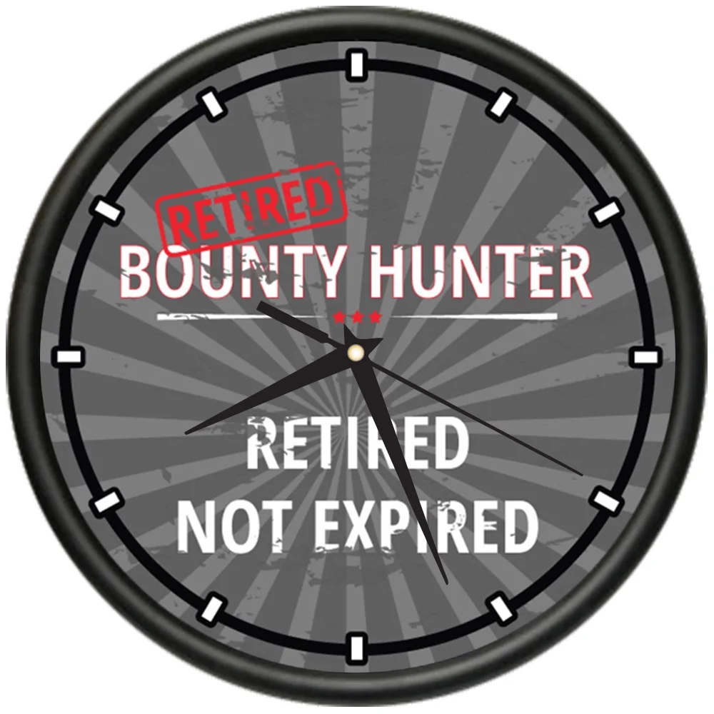 Retired Bounty Hunter Design Wall Clock | Precision Quartz Movement | Retired Not Expired Funny Home Décor | Home, Office or Bedroom Decoration Retirement Personalized Gift