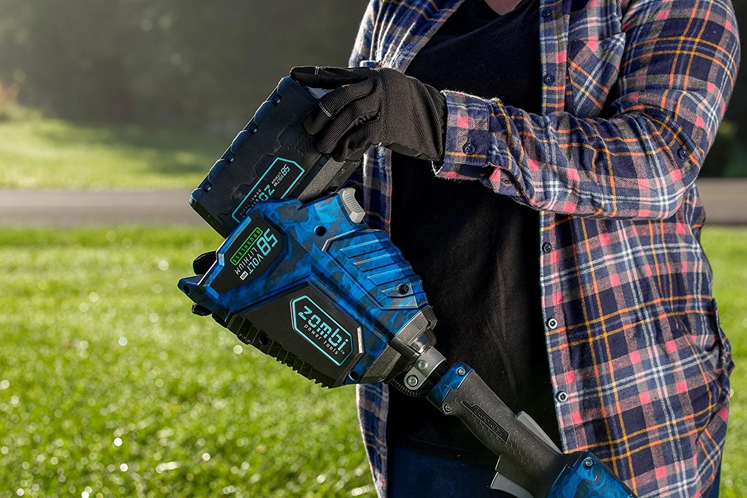 Zombi 15 in. 58 Volt Lithium Cordless Electric Straight Shaft String Trimmer, 4Ah Battery and Charger Included