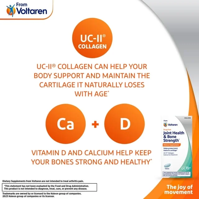 Voltaren Joint Health & Bone Strength Dietary Supplement - 30 Tablets, with UC-II® Collagen, Calcium, and Vitamin D