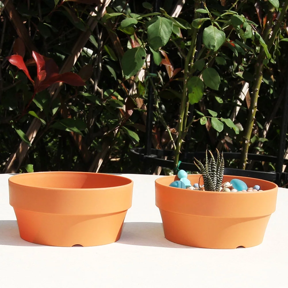 Gongxipen 4Pcs Imitation Clay Succulent Flowerpot Japanese Style Round Planter (Khaki)