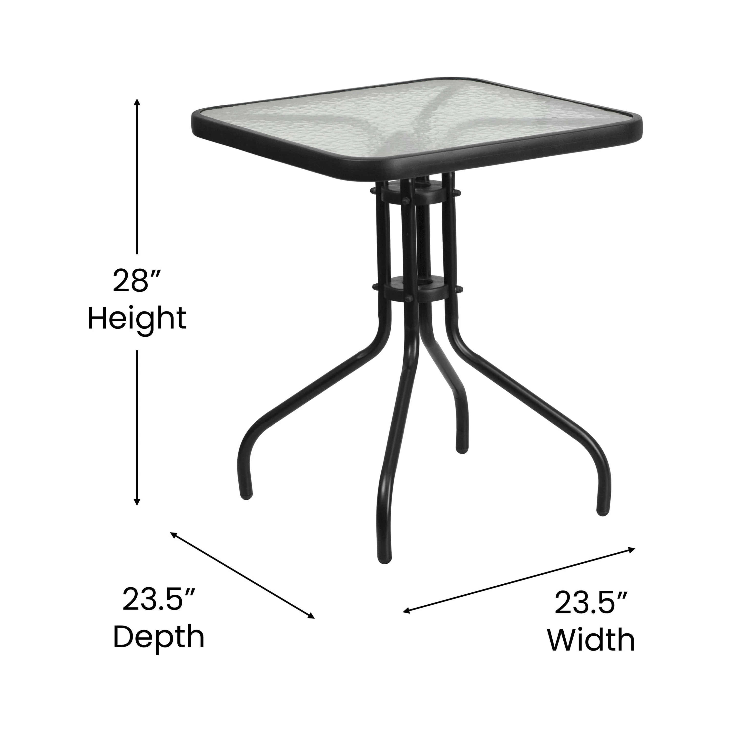 Flash Furniture Brazos Series 3-Piece Steel Glass Patio Table and Chair Set, Black