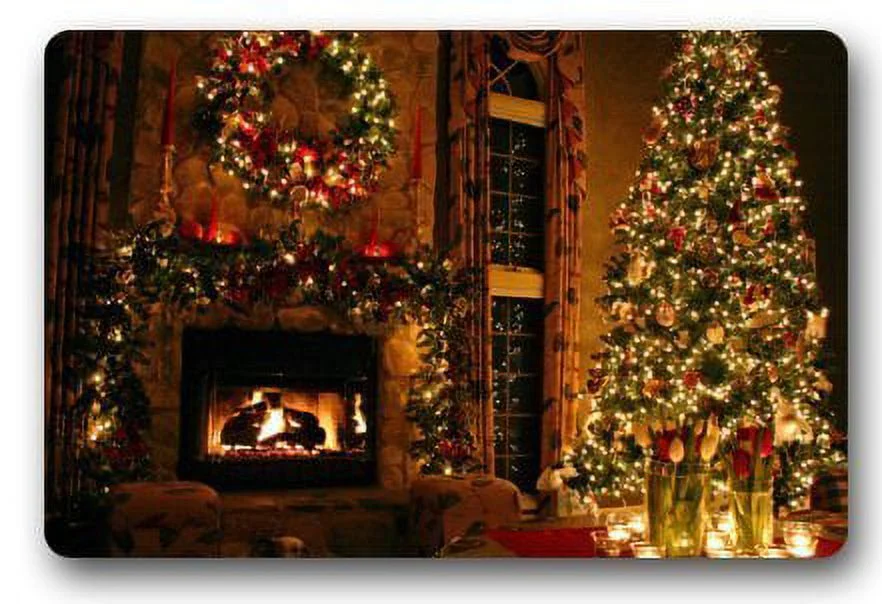 WinHome Cartoon Cute Design Christmas Fireplace Doormat Floor Mats Rugs Outdoors/Indoor Doormat Size 23.6x15.7 inches