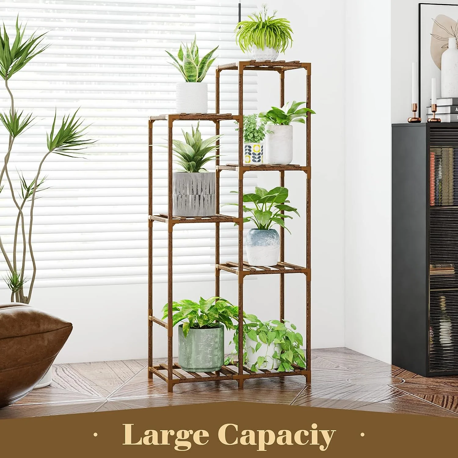 Bamworld Plant Stand Indoor Corner Plant Shelf Outdoor Wooden Flower Stands for Living Room Balcony and Garden (7 pots)