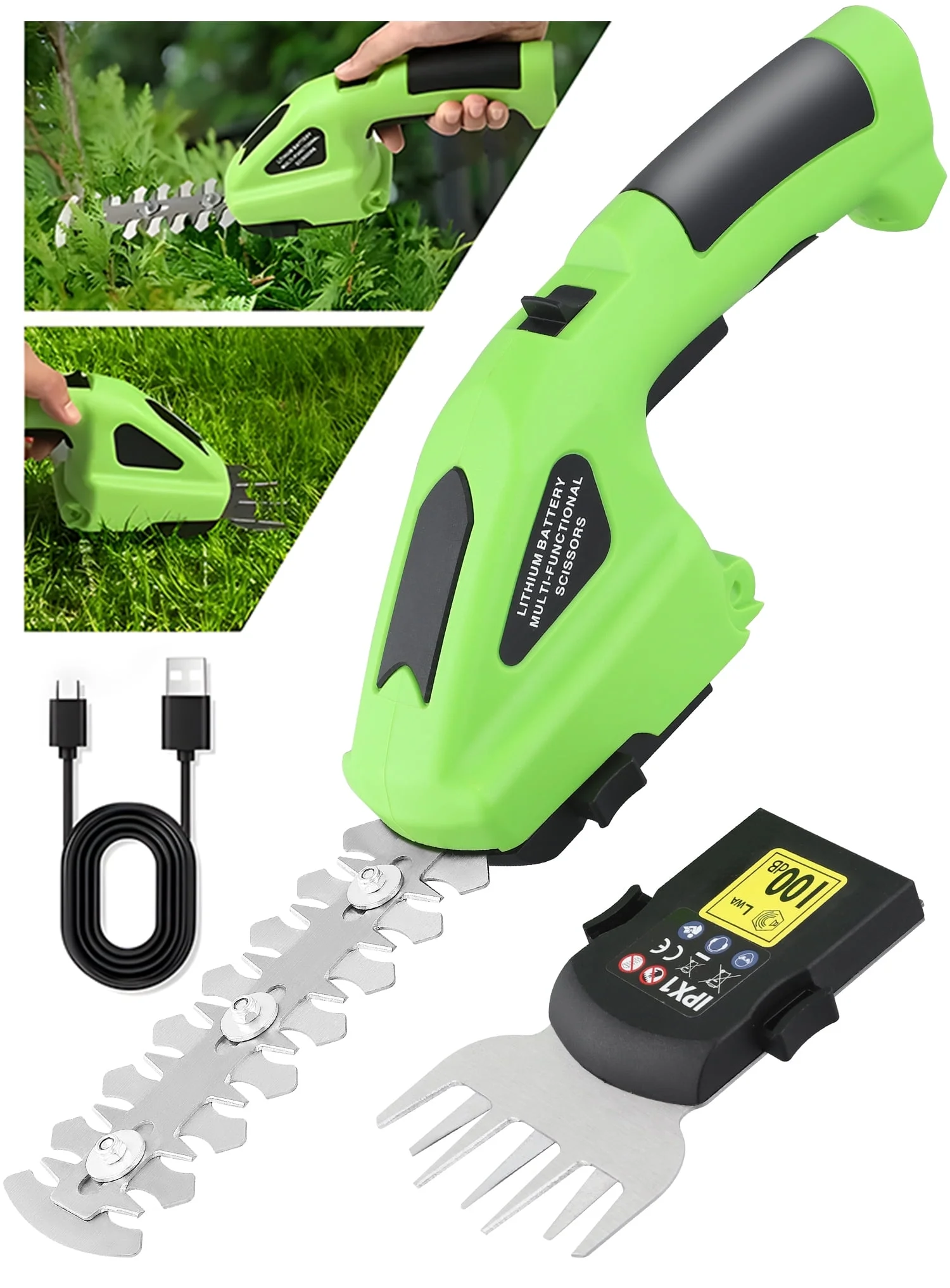 RELOIVE Cordless Grass Shear & Shrubbery Trimmer,2 in 1 Handheld Hedge Trimmer,7.2V Electric Grass Trimmer Hedge Shears/Grass Cutter with 2000mAh  Rechargeable Lithium-Ion Battery and USB Charger