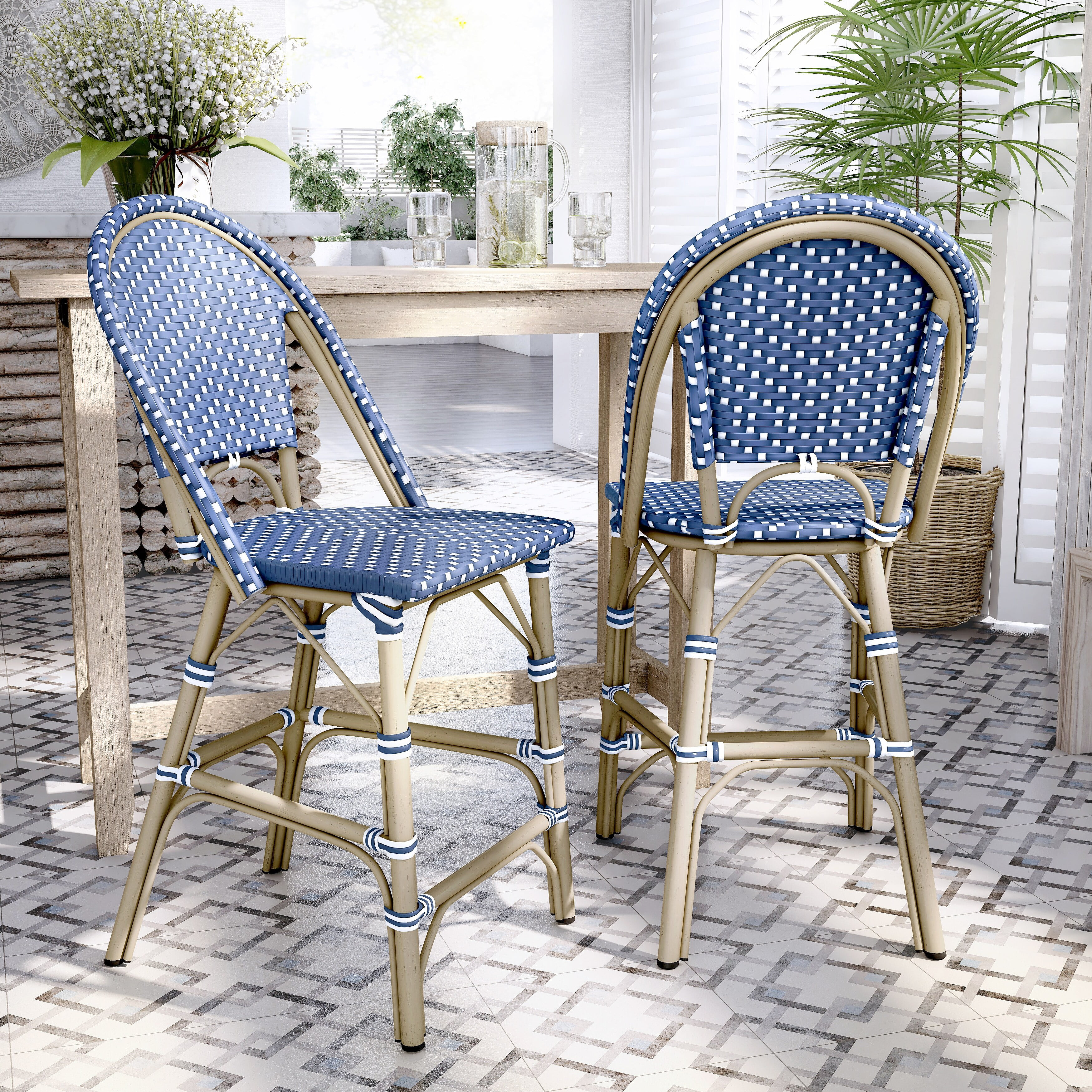 Furniture of America Lidia French 24-inch PE Wicker Counter-Height Chairs (Set of 2) by  - Set of 2